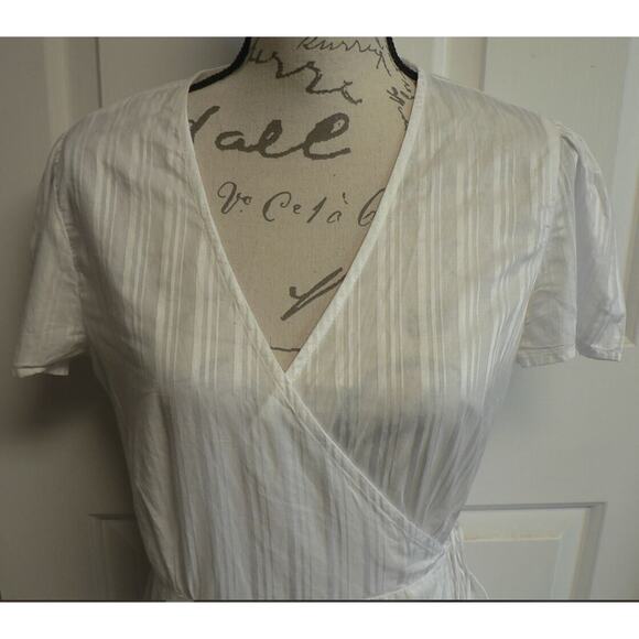 Treasure & Bond Puff Short Sleeve V-Neck Striped Wrap Dress Cover-Up White $79 - Picture 3 of 6
